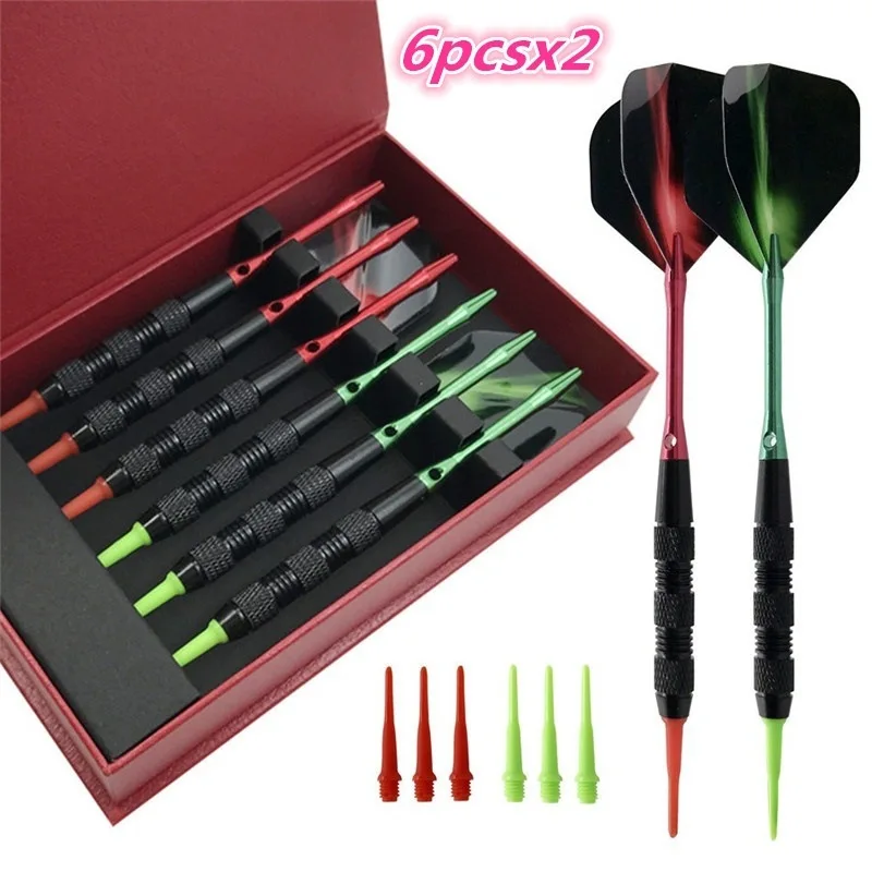 

New Arrival 6 Pcs/set Professional Soft Tip Darts Nickel Black Safety 12pcs Colorful Dart Tips Wings 6 Dart Heads with Gift Box