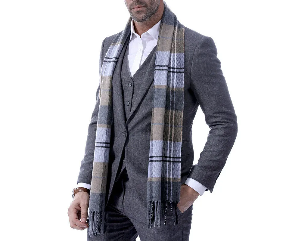 Мужской осенне-зимний Тонкий Мягкий клетчатый хлопковый шарф шарфы шерстяная