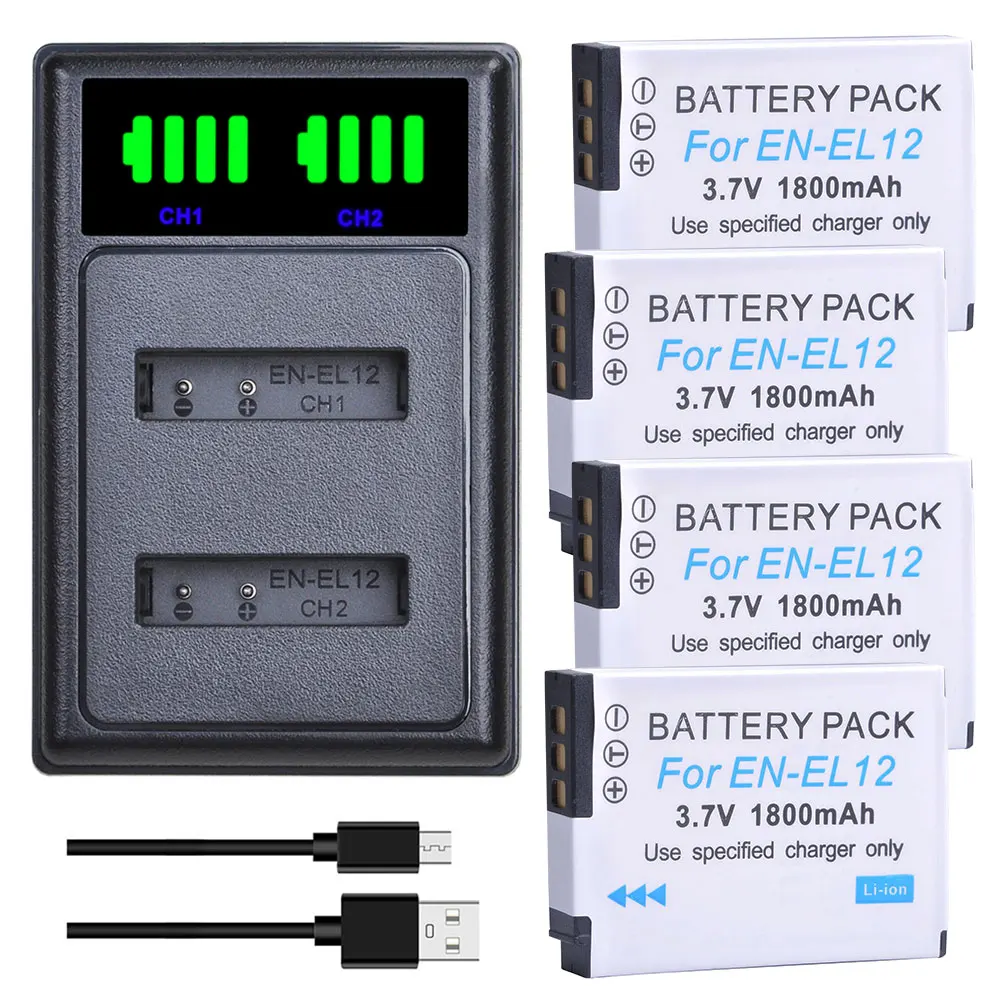 AsperX EN EL12 Батарея Akku + USB Dual Зарядное устройство с Тип C Порты и разъёмы для Nikon Coolpix