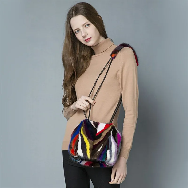 Korean Version Of The New Fashion Casual 2020 Mink Fur Women's Bag Colorful Mink Leather Shoulder Bag Messenger Hairy Bag
