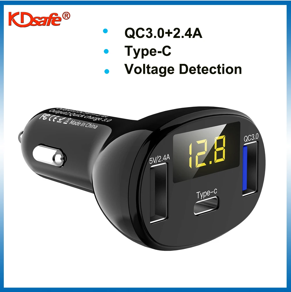 Автомобильное зарядное устройство KDsafe с 3 USB-портами Type-C QC 0 | Автомобили и