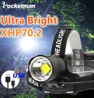 Светодиодный налобный фонарь XHP-70.2 XHP50, налобный фонарь для рыбалки и кемпинга, мощный фонарь, налобный фонарь с зумом, USB фонарь 18650