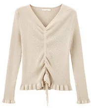 INMAN Winter Elegant Solid Color V Neck Drawstring Flower Swing Women Pullover Sweater