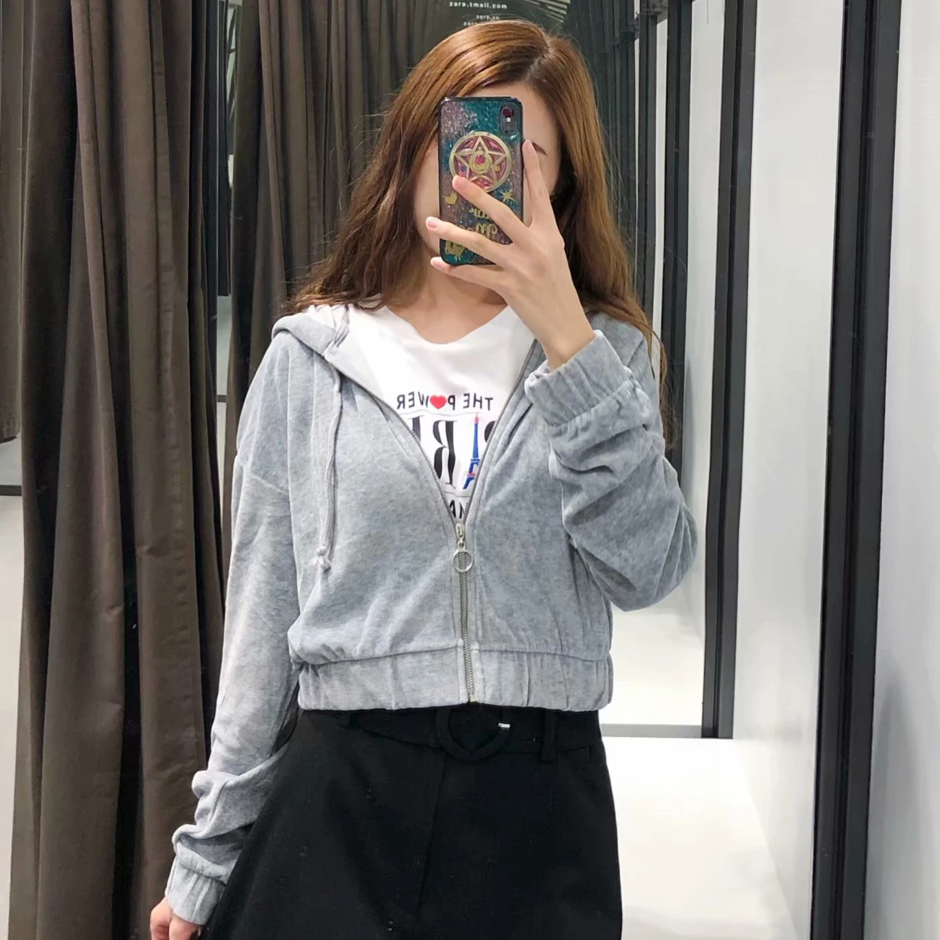 Sweetshirt Jacket Women Vogue Gray Zip-up Sweatshirts Long Sleeve Hoodies Sweatshirts Hooded Coat