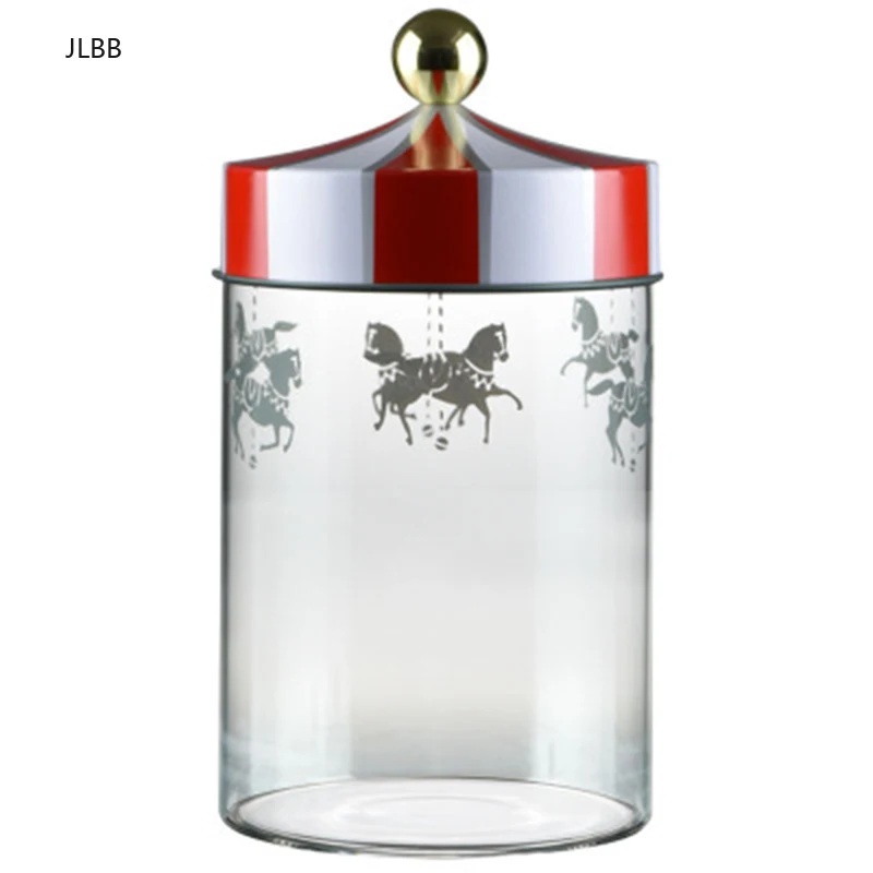 

Carousel Sealed Storage Jar Glass Transparent Coffee Bean Grain Container Set Christmas Moisture-Proof Sealedjar Foods Bottle