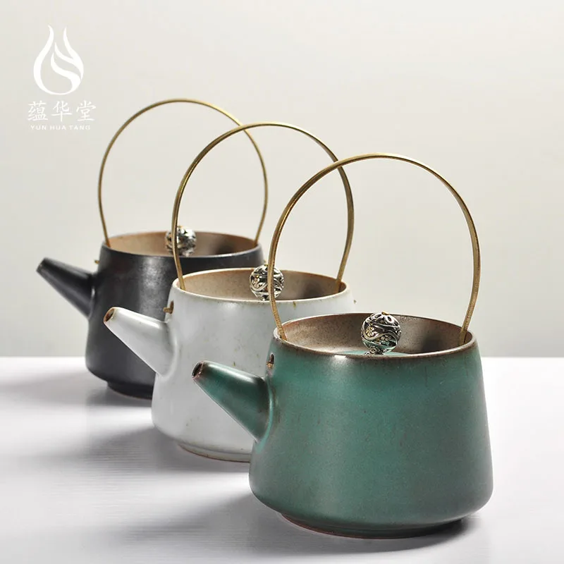 

China Zen-style retro stoneware lifting beam pot Japanese-style ceramic creative kiln changed to handmade single pot teapot
