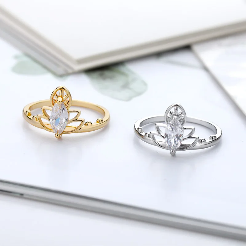 Luxury Lotus Flower Crystal Rings For women Vintage Gold Ring Set Stainless Steel Boho Jewelry Mother's day Beautiful Gifts | Украшения