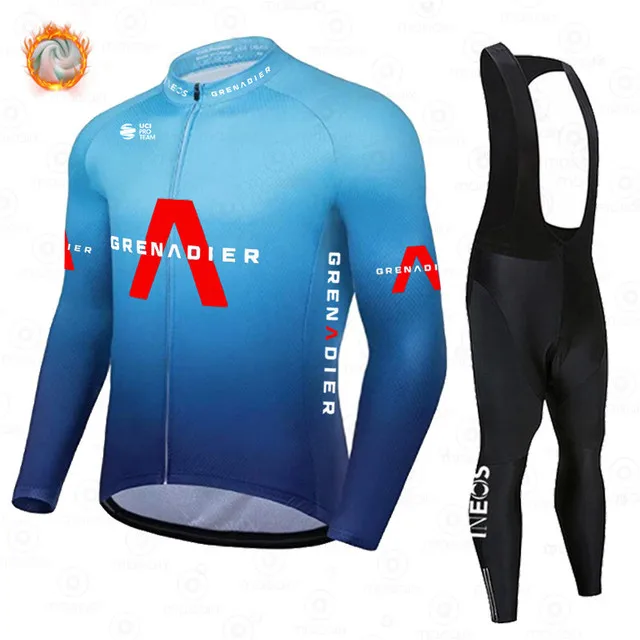 

INEOS Grenadier 2021 Winter Thermal Fleece Cycling Jersey Set Men's Outdoor Riding Ropa Ciclismo Bib Pants Set Cycling Clothing