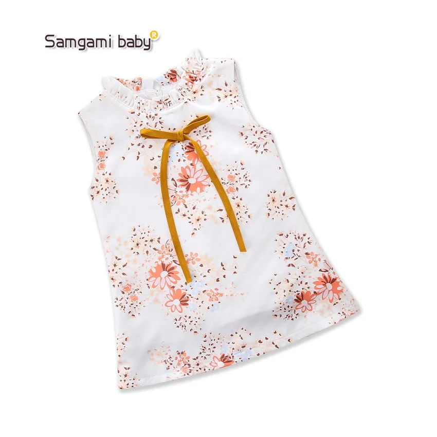 

2020, детская одежда, летнее Новое милое платье с цветочным принтом и бантом для девочек