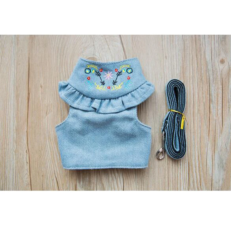 Dog Harness Vest Pet Puppy Leash Walking Traction Rope Jeans For Small Denim Pets Outdoors Accessories | Дом и сад