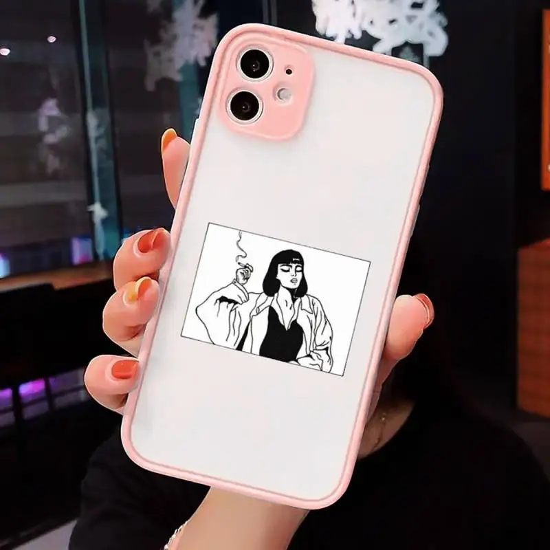 

Cool smoking heartbreaker girl Phone Case For iPhone 12 11 Mini Pro XR XS Max 7 8 Plus X Matte transparent Pink Back Cover