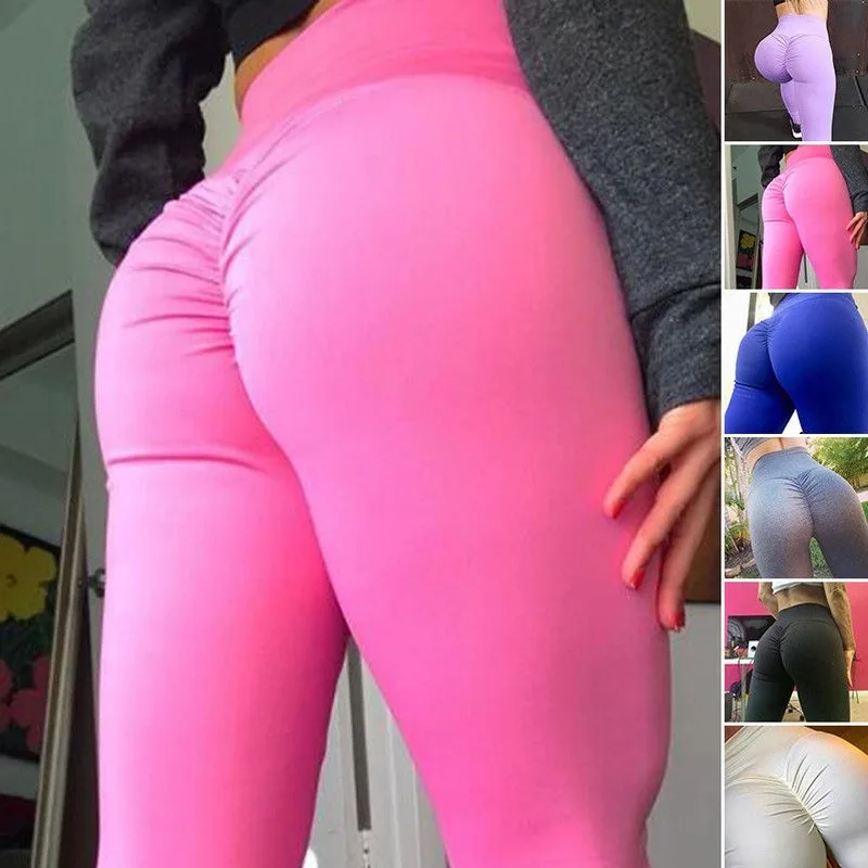 Сексуальные женские леггинсы тянущиеся высокая талия сзади с рюшами штаны для
