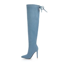 winter for woman fashion sexy pointed toe shoes jeans boots zipper clear heels boots stilettos heels over the knee boots 33 47