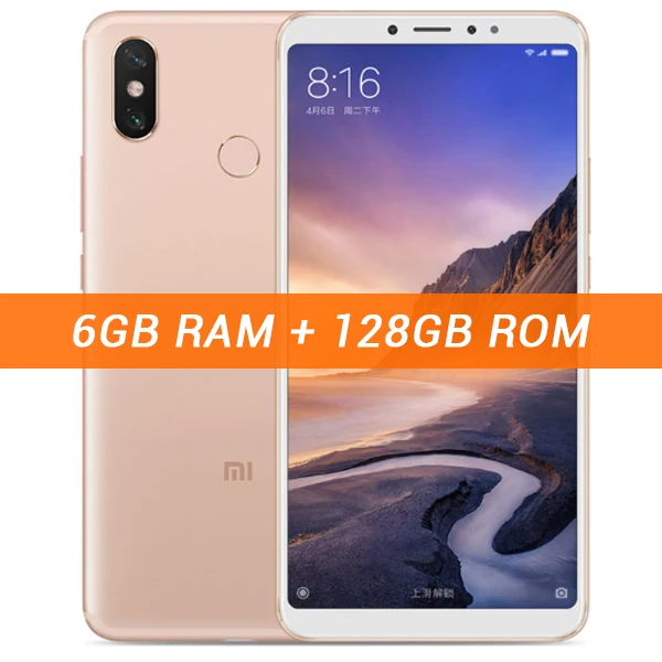 6GB 128GB Gold Xiaomi Mi Max 3, 4 Гб ОЗУ, 64 Гб ПЗУ, 6,9 дюйма, полноэкранный Восьмиядерный мобильный телефон Snapdragon 636, 12 Мп+ 5 МП, двойная камера, 5500 мА/ч - Color: 6GB 128GB Gold