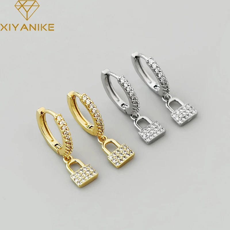 

XIYANIKE Silver Color Lock Pendant Zircon Rhinestone HoopEarring Female Fashion Personality Temperament Handmade Gorgeous