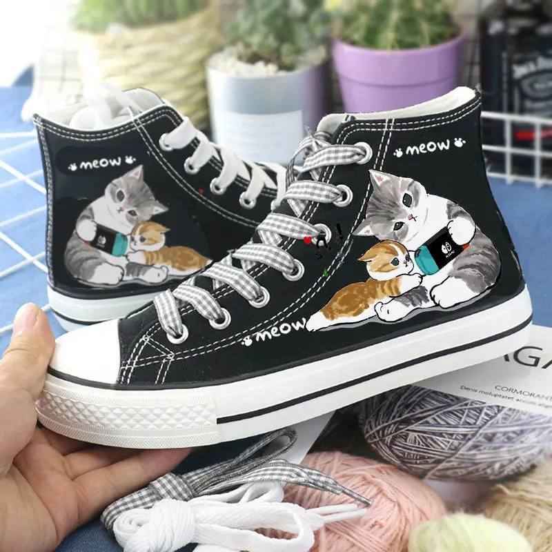 

Spring Autumn Men Women Lovers Vulcanize Flats Casual Shoes Ladies Walking Plus size Footwear High Top Canvas Sneakers