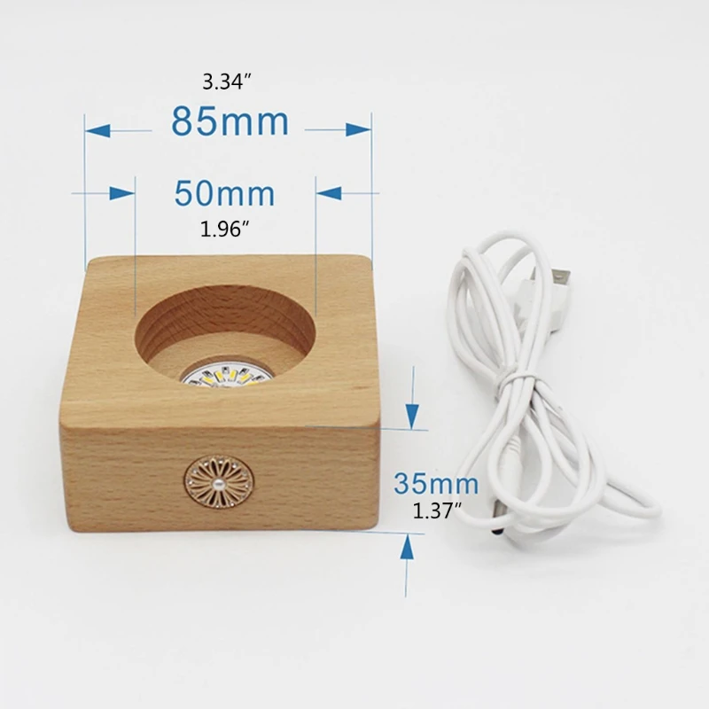 Wooden LED Light Display Base with Flower Button Rechargeable Glowing 3D Crystal Glass Ball Stand Holder Bedside Night Lamp | Дом и сад