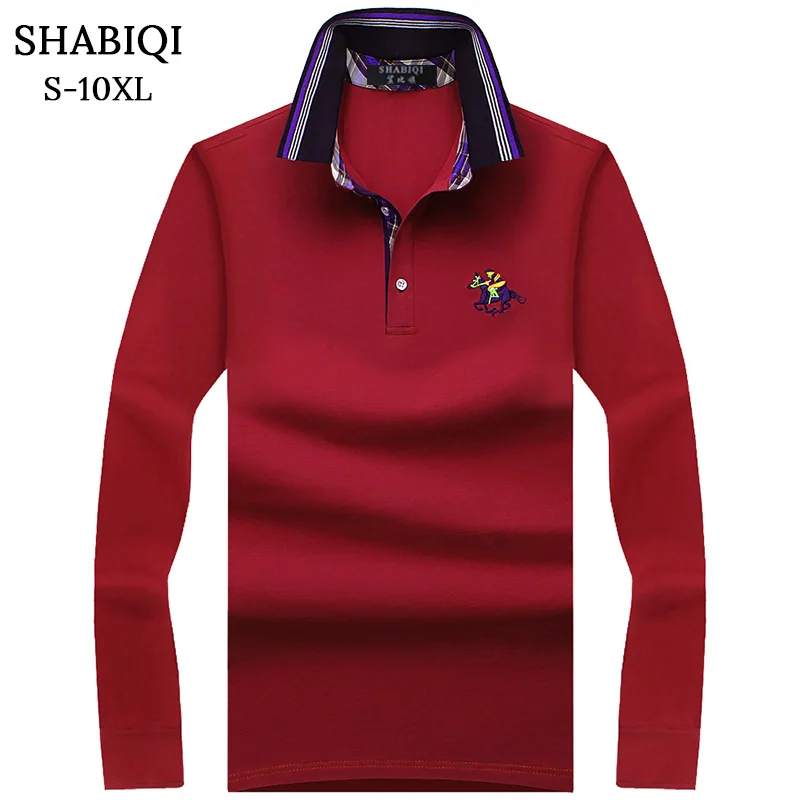 Wine red SHABIQI размера плюс S-10XL, брендовая Новая мужская рубашка поло, мужская хлопковая рубашка с длинным рукавом, Брендовые повседневные топы, мужские рубашки поло - Цвет: Wine red