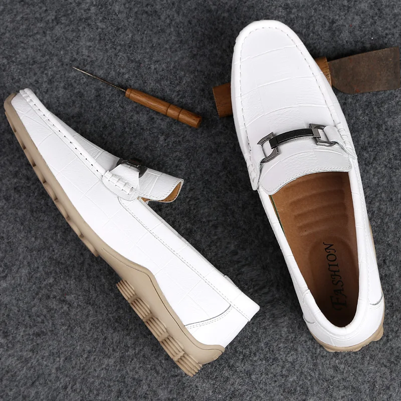 Summer Genuine Leather Casual Shoes Men Comfortable Loafers Moccasins Breathable Slip on Luxury Brand Mens Flats Driving | Обувь