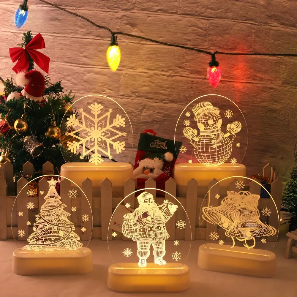 

New Christmas Santa Claus Acrylic 3D Night Lamp For Kids Bedroom Decor Nightlight Garland Gift Xmas USB Battery Night Light