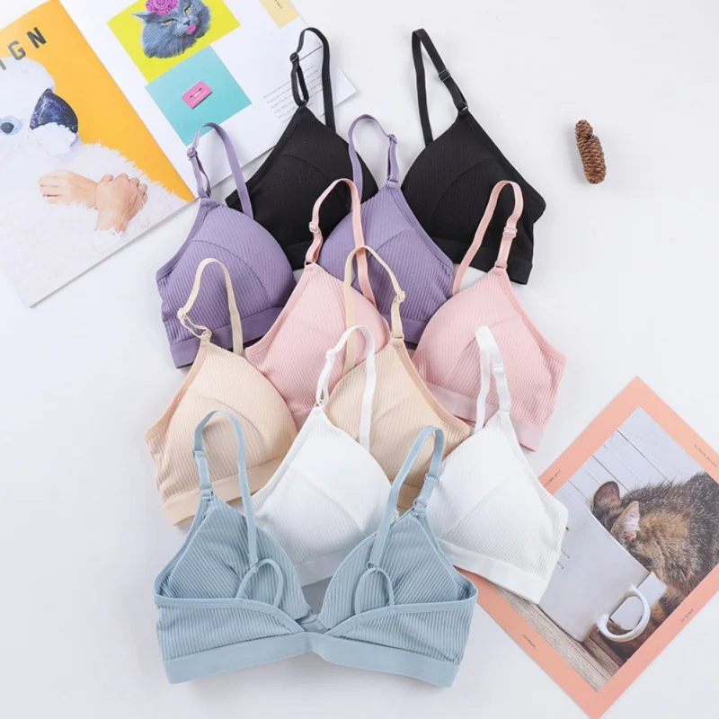 

Girly Cotton Gathering Seamless Bra Adjustable Shoulder Strap Wirefree Beauty Back Detachable Chest Pad Smooth Underwear