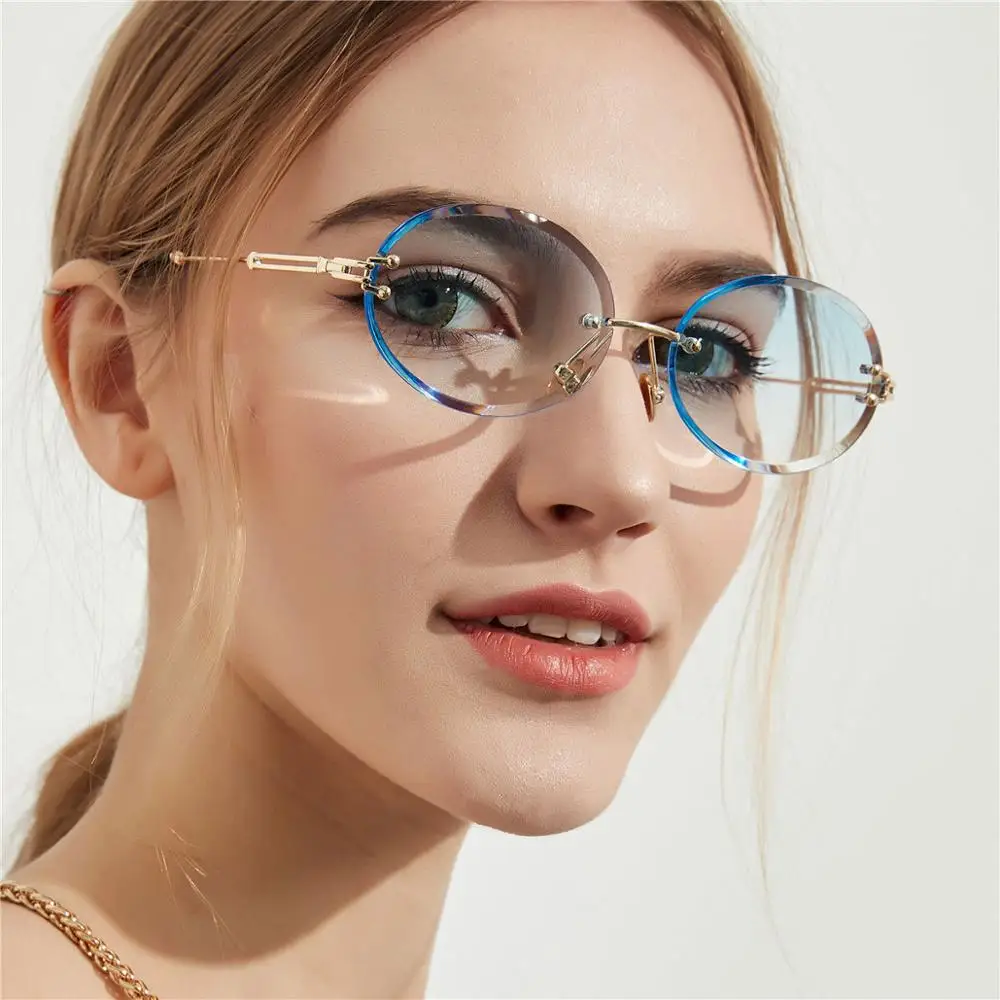 

1PC Unisex Oval Rimless Sunglasses Cutting Lens Gradual Classical Sun Glasses Frame Ladies Shades Eyewear for Women Men