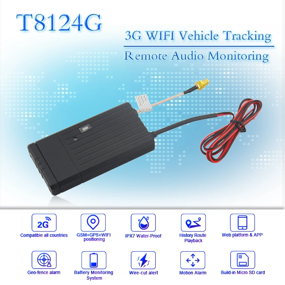 T8124G 3g WCDMA gps трекер Автомобильный отслеживающий локатор с + GSM wifi позиционирование