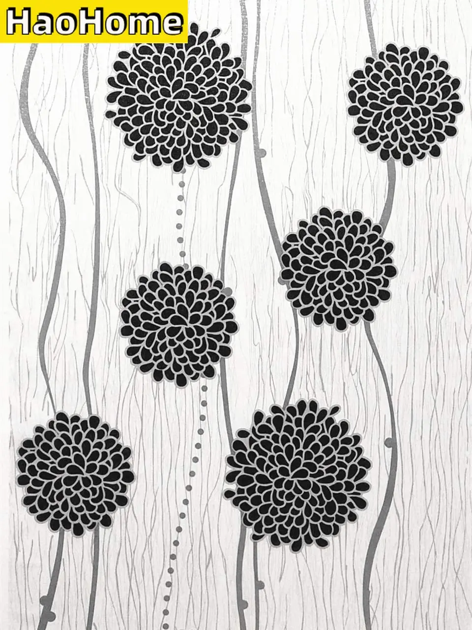 

HaoHome Peel and Stick Metalic Sliver/Black/White Stripes Floral Wallpaper Wall Decor Vinyl Self Adhesive Contact Paper Decor