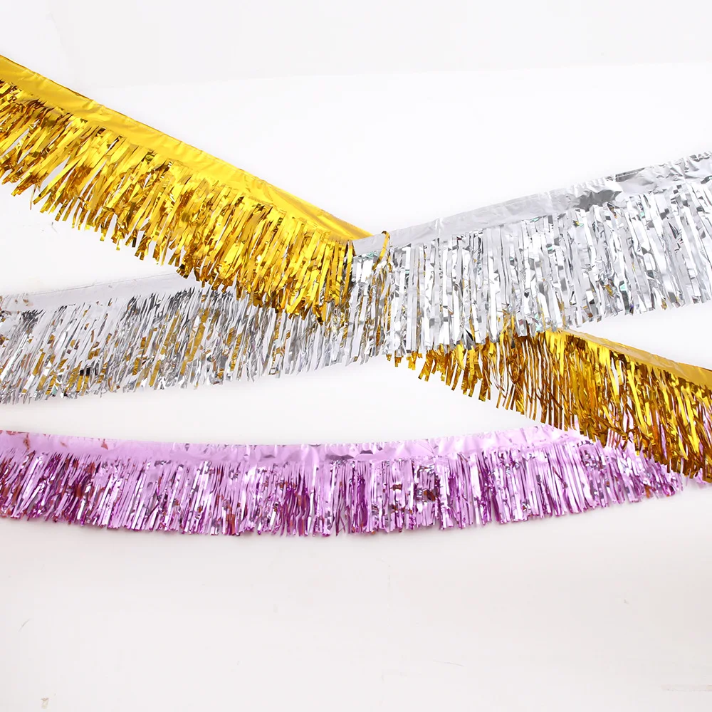 2.75m Glitter Foil Tassel Garland Sequin Silver Rose Gold Metallic Tissue Banner for Birthday Wedding Party Ceiling Decorations