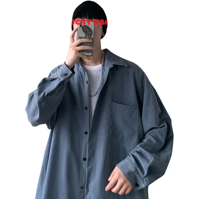 

Casual Loose Shirts Korean Style Hawaiian Long Sleeve Autumn Button Up Streetwear Shirt Ropa Hombre Men's Clothing DB60SH