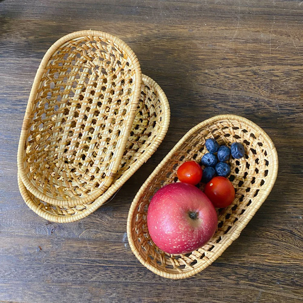 

Hand-woven Bamboo Storage Basket Rattan Bread Basket Fruit Candy Dish Kitchen Food Picnic Sundry Container #7