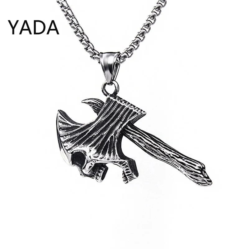 

YADA Personality Tomahawk Presents&Necklace For Men Women Jewelry Statement Necklaces Ghost Head Axe Necklace Gifts SE210111
