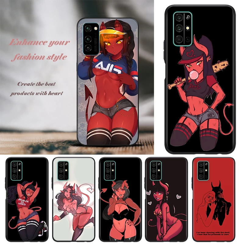 

Lovely Devil woman For Honor Play 3E 5 5G 5T 8S 8C 8X 8A 8 7S 7A 7C MAX Prime Pro 2019 2020 Black Phone Case Soft Capa