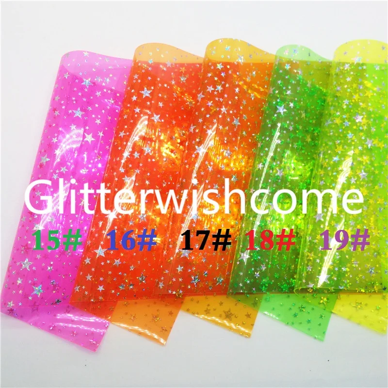 Винил Glitterwishcome размера A4 21 х29 см для бантов печатные звезды прозрачные ПВХ листы