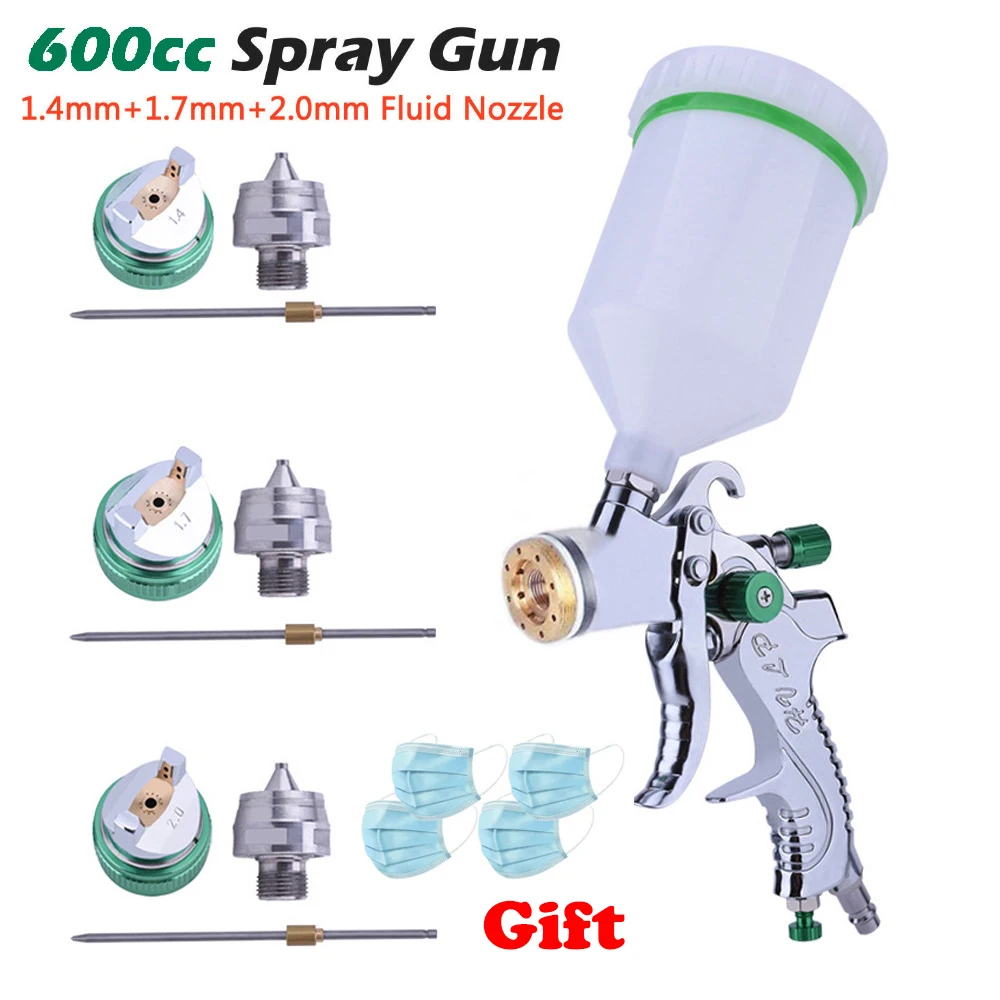 1.4 1.7 2.0 Gun Kit G2008 Профессиональный HVLP 600ML 1,4/1,7/2,0 мм сопло гравитационный Пневматический воздушный Краски стерилизации пистолет-распылитель для авто ремонт инструмента Краски ing комплект - Цвет: 1.4 1.7 2.0 Gun Kit