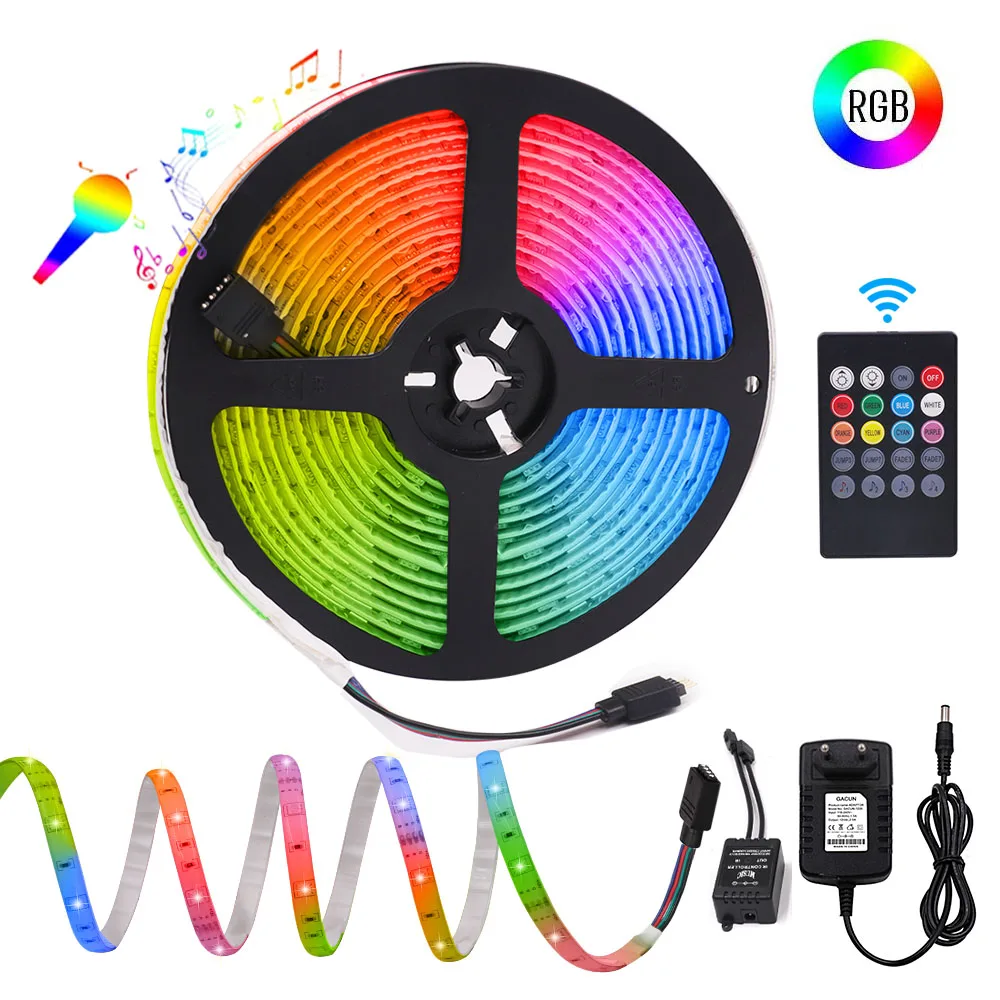 Светодиодная лента 5 м 5050 RGB 12 В музыка синхронизация изменение цвета пульт