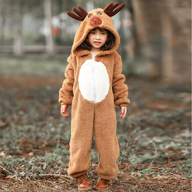 

Christmas Reindeer Cosplay For Baby Halloween Costumes For Kids Deer Coral Velvet Pajamas Homewear Jumpsuit Winter