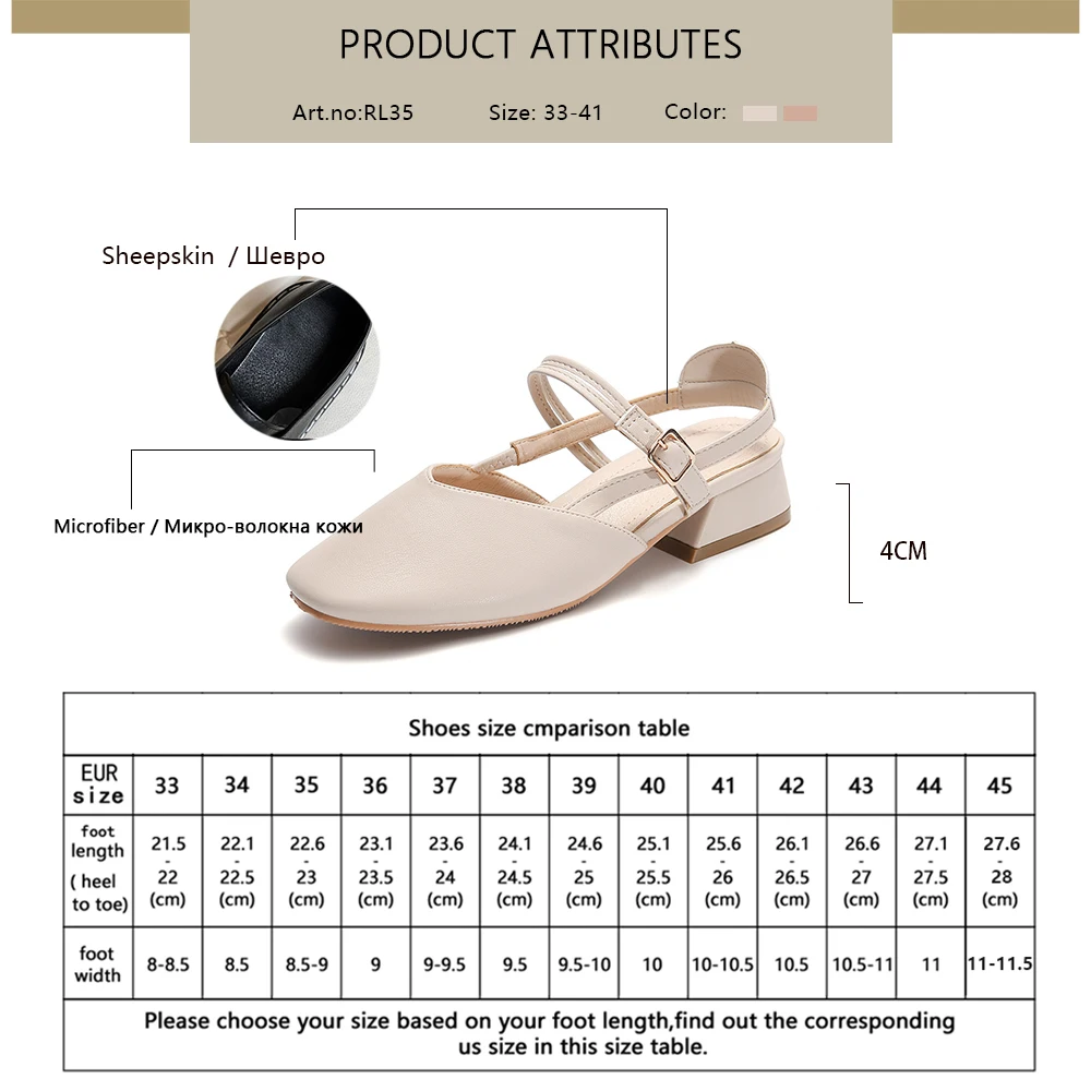 

RJN Summer Women Shoes Sandals Fashionable Solid Concise Low Square Heel Office Lady Round Toe Soft New Slingback 2021 RL35