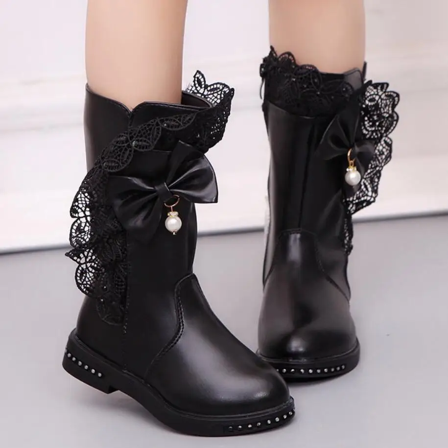 

Autumn Winter New Kids Boots Girls Long Boots Children High Bow Tie Shoes Girls Princess Dress Boots Big Kids Shoes size 27-37