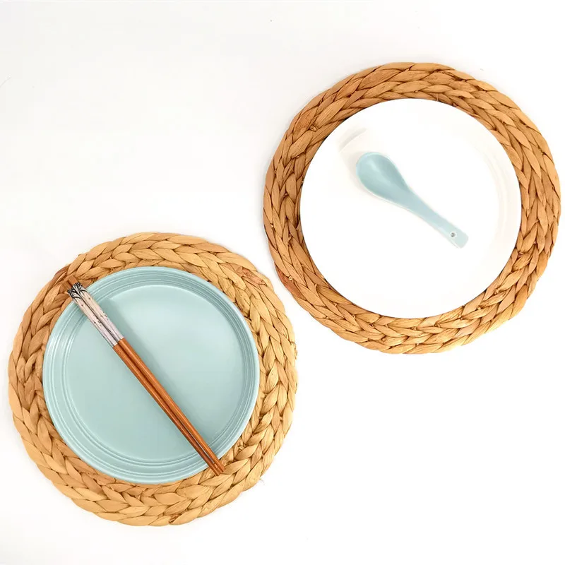 

2Pc Natural Water Gourd Woven Placemat Round Woven Rattan Table Mat Water Gourd Placemat Round Pad Woven Green Tropical Wedding
