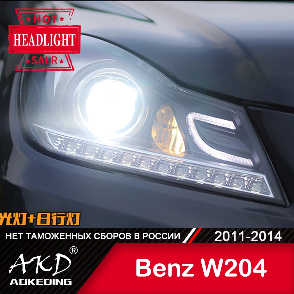 

Фары AKD для Benz W204, фары головного света 2011-2016, автомобильные аксессуары, противотуманные фары дневного света, дневные фонари дневного света, дневные фонари дневного света, H7, лампа ближнего света, C200, C260, фары