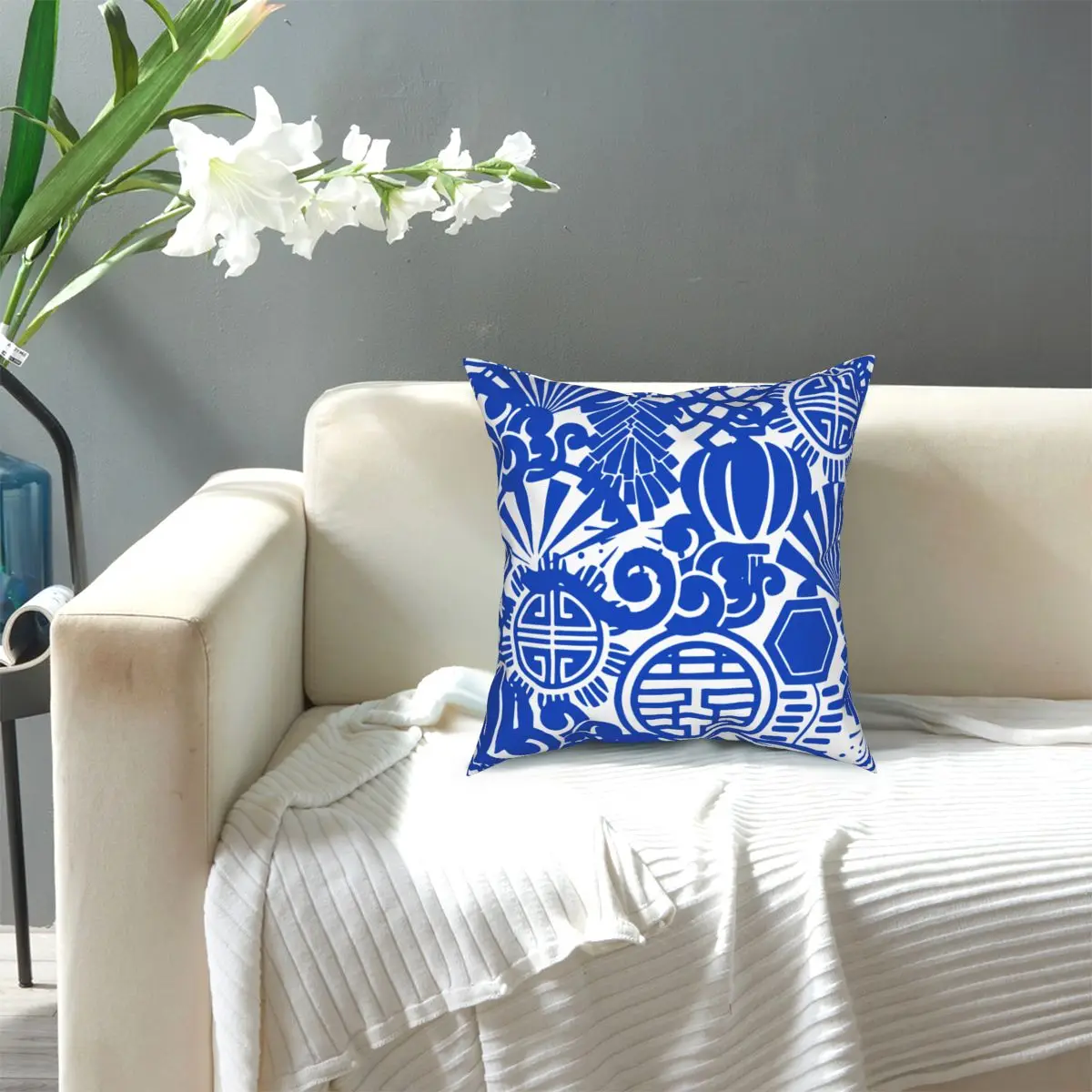 

Chinese Blue Porcelain Pillowcase Printed Polyester Cushion Cover Decoration Chinese Throw Pillow Case Cover Home Zippered