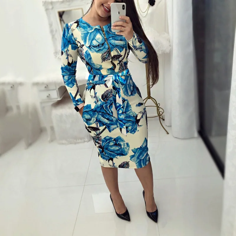 Foamlina с молнией спереди Женские офисные формальная одежда спецодежда платье