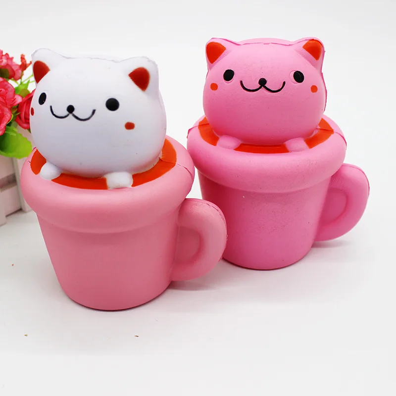 

1Pc Cute Cat Cup Squeeze Toys Soft Pink Slow Rebound Coffee Cup Simulation Model Pressure Children Release Scented Toy Xmas Gift