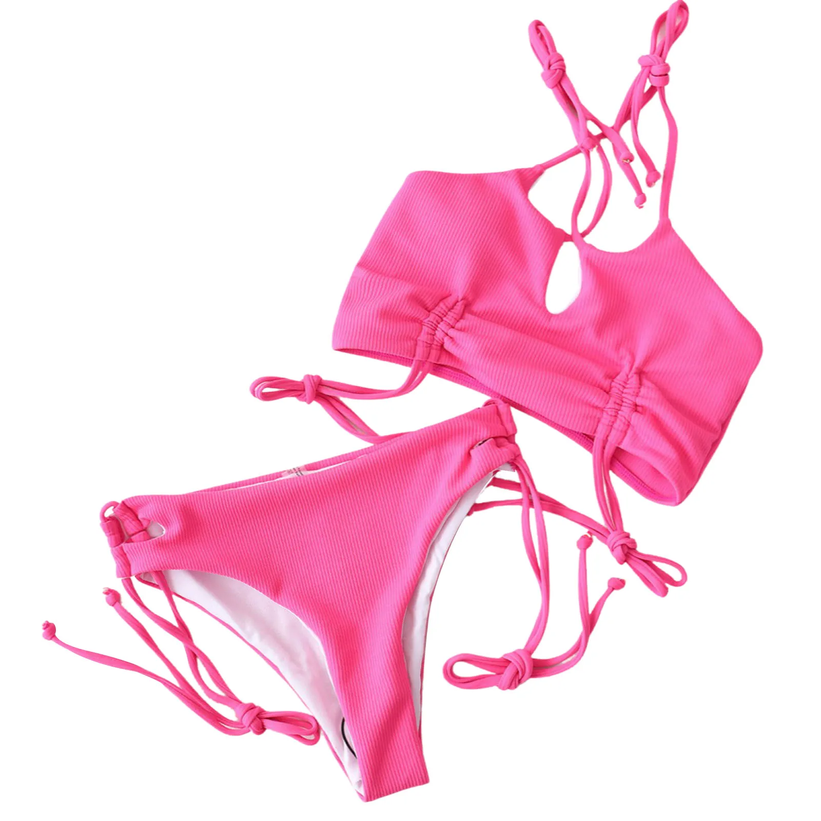 Женский комплект для купания из 2 предметов однотонное бикини на бретельках с