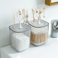 clear visible cotton swab organiser with lid dustproof organiser dressing table cotton remover transparent storage box