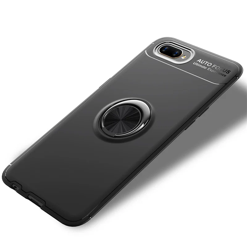 Для OPPO A1k Realme C2 чехол Невидимый Кронштейн Крышка для OPPO Realme C2 A1k кольцо Пряжка мягкий силиконовый корпус Fundas Coque - Цвет: Черный