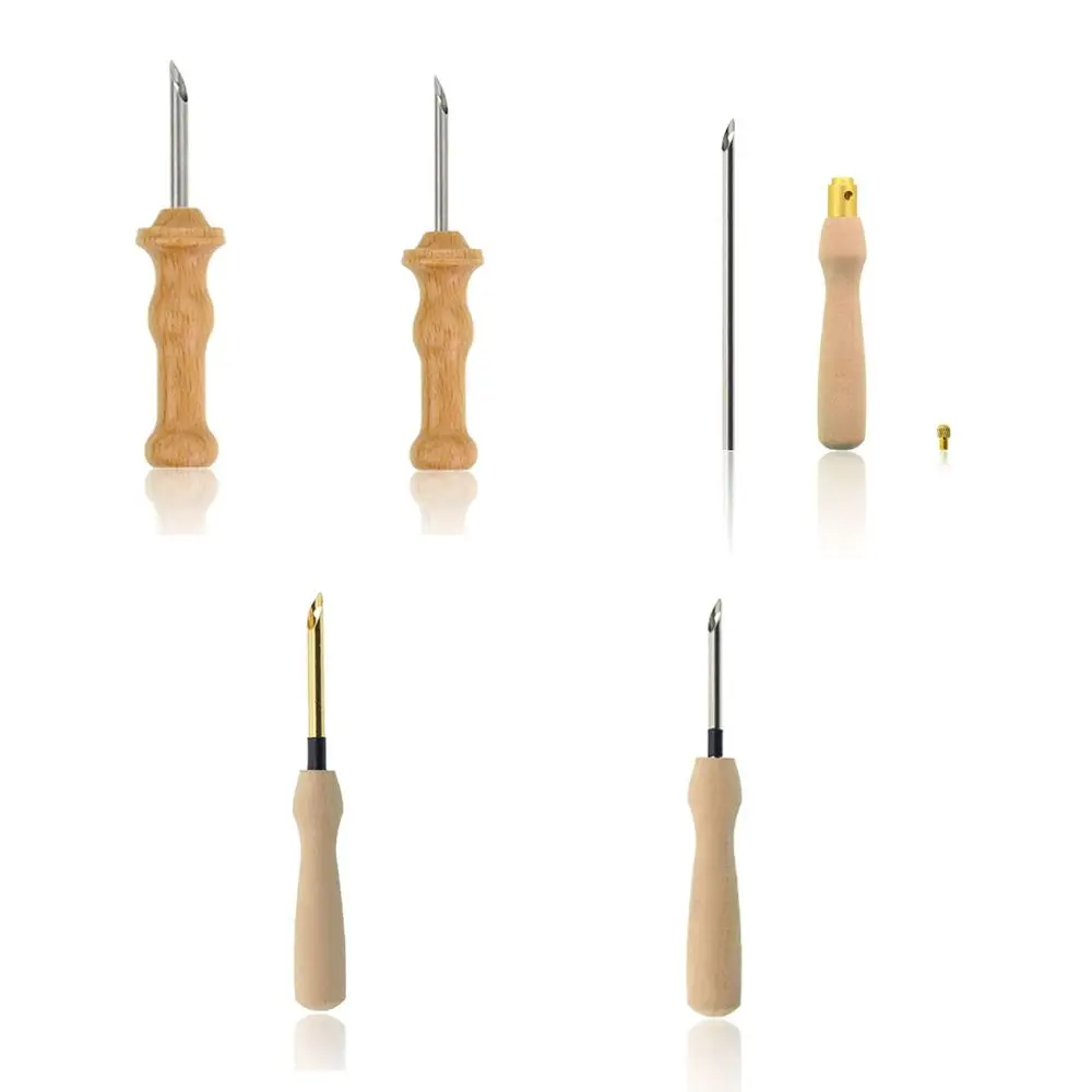 

Stitching Punch Needle Weaving Wooden Handle Poke Embroidery Needles Threader Set Knitting Embroidery Pen Sewing Tools