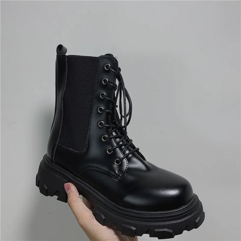 

New Black Platform Combat Ankle Boots for Women Lace Up Buckle Strap Woman Shoes Winter Biker Boots Boots for Women2021