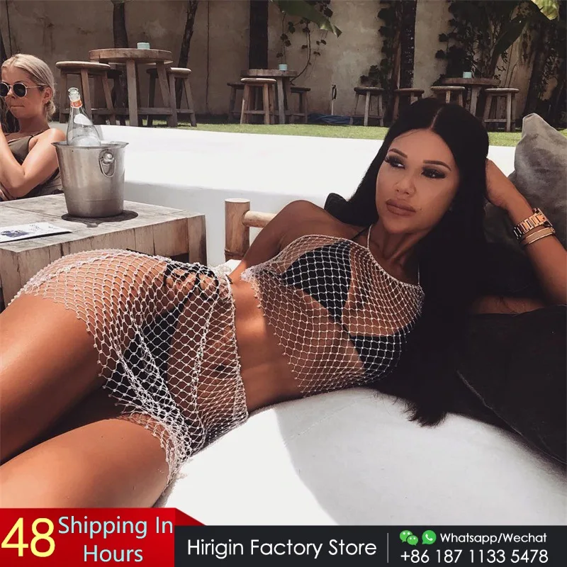 Пляжный костюм со стразами новинка 2019 сетчатая женская накидка на бикини летний